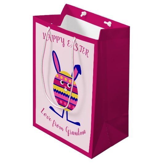 Roze paasei konijntje aangepaste tekst medium cadeauzakje (Voorkant Gekanteld)