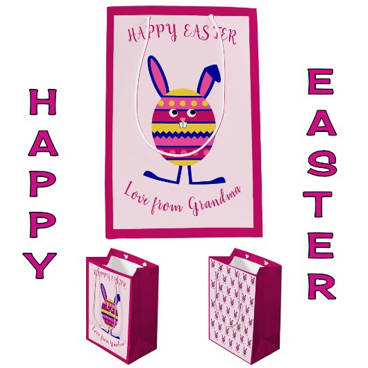 Roze paasei konijntje aangepaste tekst medium cadeauzakje