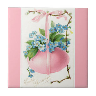 Roze paaseieren en bloemen tegeltje
