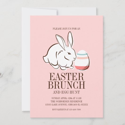 Roze Paashaas en Egg Brunch & Egg Hunt Uitnodigen Kaart (Voorkant)