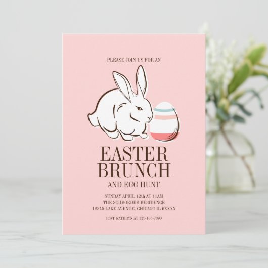 Roze Paashaas en Egg Brunch & Egg Hunt Uitnodigen Kaart (Staand voorkant)
