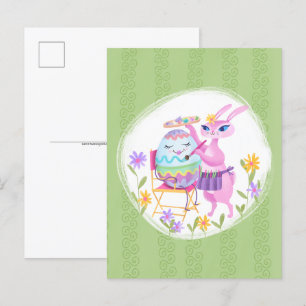 Roze Paashaas Konijn en Ei Briefkaart