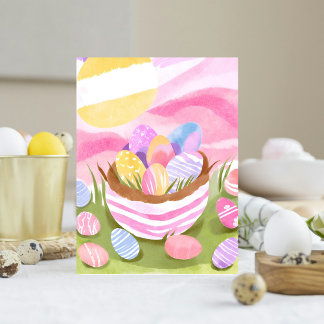 Roze Paasmand | Pastel Waterverf Feestdagenkaart