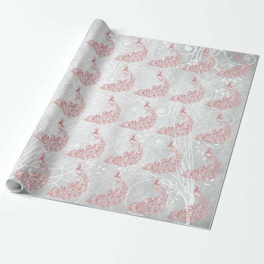 Roze pacock Leaf Vine Weddenschap Wrapping Paper Cadeaupapier (Uitgerold)