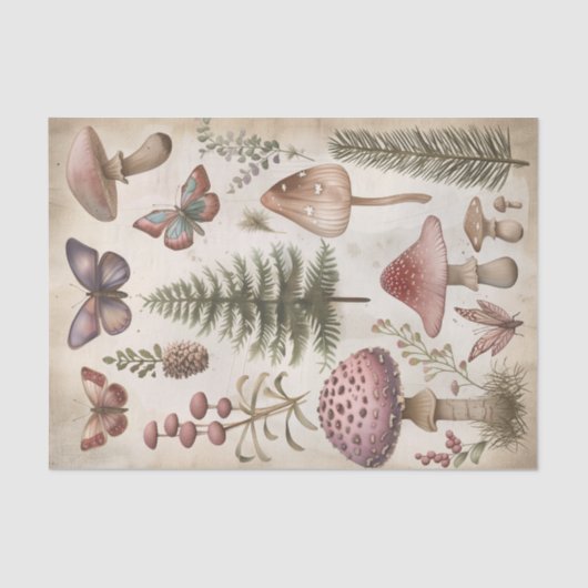 Roze paddenstoel Butterfly Goblincore Decoupage Tissuepapier (Voorkant)