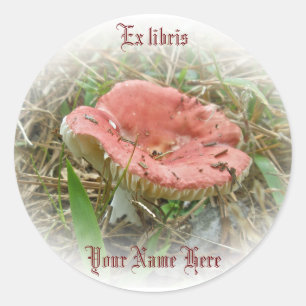 Roze paddenstoel Ex libris Sticker