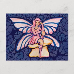 Roze paddenstoel Zuivere Waterverf Kunstfeeën Briefkaart