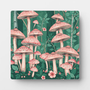 Roze Paddenstoelen Bos Patroon Woodland Naturecore Fotoplaat