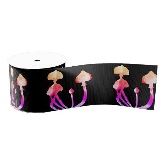 Roze Paddenstoelen Waterverf Art Grosgrain Lint (Spoel)