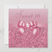 Roze pailletten, Bow & Diamond Sweet 16 Kaart (Voorkant)