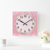 Roze Paisley Argyle Vierkante Klok (Huis)