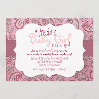 Roze Paisley Baby Girl Shower Kaart