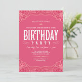 Roze Paisley Birthday-uitnodigingen Kaart (Staand voorkant)