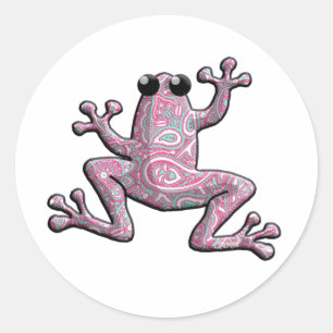 Roze Paisley Frog Ronde Sticker