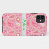 Roze Paisley iPhone Monogram Aangepast Case-Mate iPhone Case (Achterkant (horizontaal))