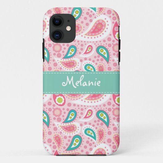 Roze Paisley iPhone Monogram Aangepast Case-Mate iPhone Case (Achterkant)