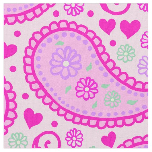Roze Paisley Love Hearts Stof (Close Up)