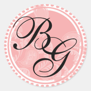 Roze Paisley monogram Ronde Sticker