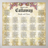 Roze Paisley Peacock Reception Seining Chart Poster (Voorkant)