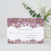 Roze Paisley Peacock Wedding RSVP (Staand voorkant)