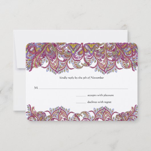 Roze Paisley Peacock Wedding RSVP Kaartje (Voorkant)