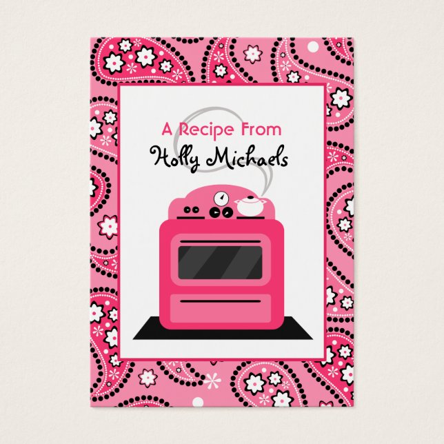 Roze Paisley & Retro Kachel Recept Visitekaartje (Voorkant)