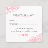 Roze paisleyornament vierkante visitekaartje (Achterkant)