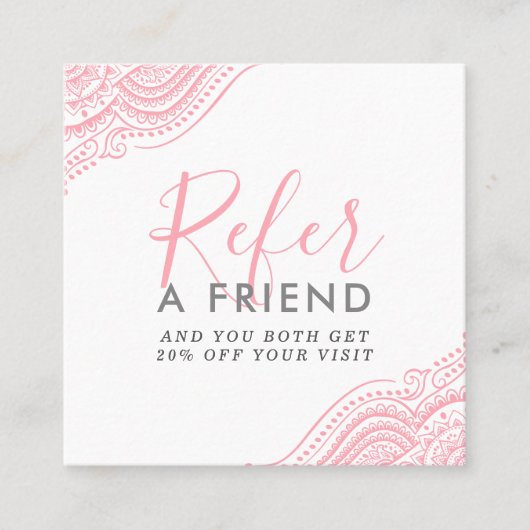 Roze paisleyornament vierkante visitekaartje (Voorkant)