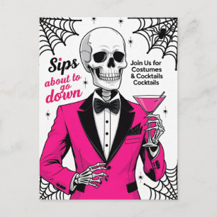 Roze Pak Skelet Halloween Feestdagenkaart