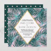 Roze Palm Deco bruiloft uitnodiging (Voorkant / Achterkant)