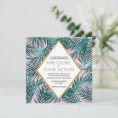Roze Palm Deco bruiloft uitnodiging (Staand voorkant)