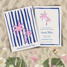 Roze Palm Pair op Blue Stripes Bachelorette Party
