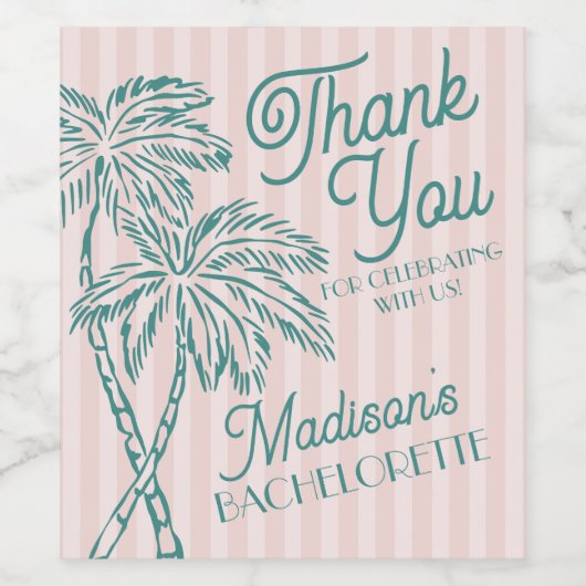 Roze Palm Spring Pastel Strand Bruidsfeestavoriete Wijn Etiket (Enkel label)