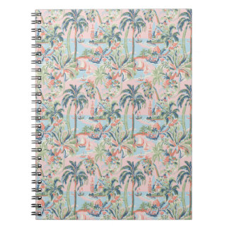 Roze Palm Toile Notitieboek, Tropische Scène Print Notitieboek