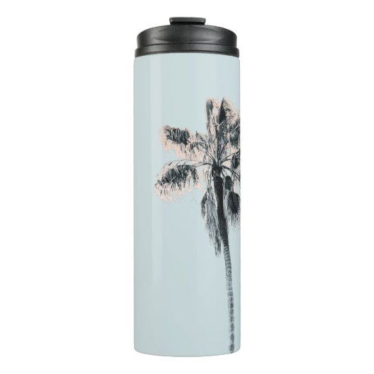 Roze Palm Tree Aqua Mint Sky Retro Thermosbeker (Voorkant)