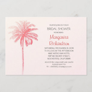 Roze Palm Tree Beach Bruids Douche Uitnodigingen