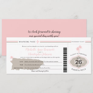 Roze Palm Tree Boarding Pass Puerto Rico Huwelijk Kaart