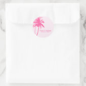 Roze palmbomen bruiloft ronde sticker (Tas)