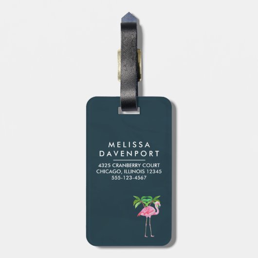Roze palmbomen met flamingpalmen en bloemkolen bagagelabel (Achterkant verticaal)