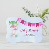 Roze palmbomen met flamingpalmen en bloemkolen kaart (Staand voorkant)