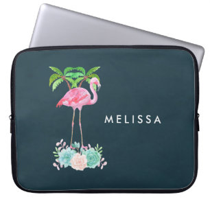 Roze palmbomen met flamingpalmen en bloemkolen laptop sleeve