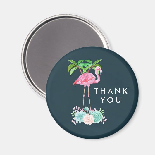 Roze palmbomen met flamingpalmen en bloemkolen magneet (Voorkant / Achterkant)