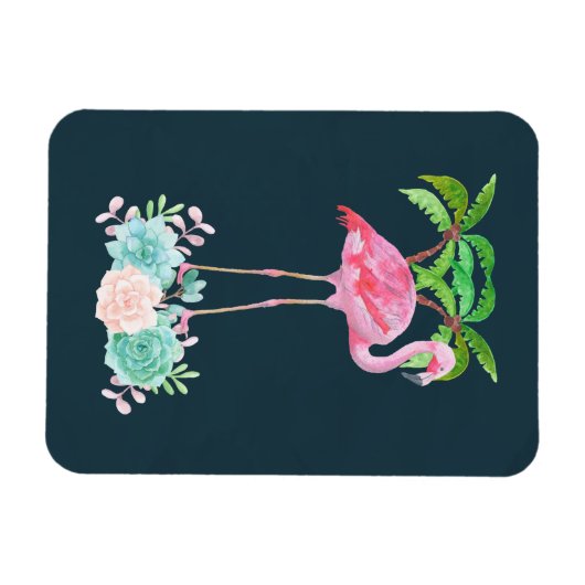 Roze palmbomen met flamingpalmen en bloemkolen magneet (Horizontaal)