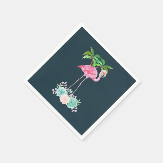 Roze palmbomen met flamingpalmen en bloemkolen servetten (Hoek)