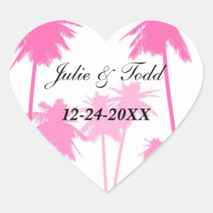 Roze palmbomen Tropisch huwelijk Hart Sticker