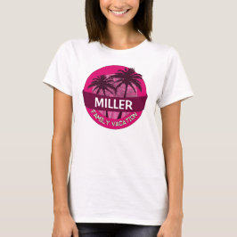 Roze palmboom aanpasbaar familie vakantie t-shirt