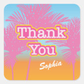 Roze Palmboom Dank Je Vierkante Sticker (Voorkant)