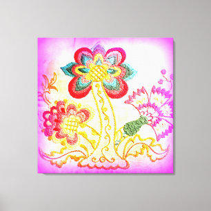 roze palmboom met roovy hippie-stijl, omwikkeld ca canvas afdruk