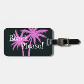 Roze palmboom op zwart Bagagelabel (Voorkant horizontaal)