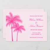 Roze Palmboom Save the Date Aankondiging (Voorkant / Achterkant)